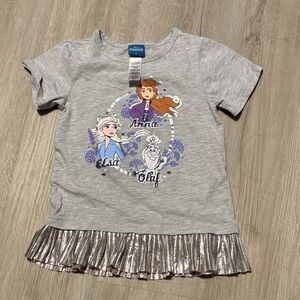 Disney Gray Kids T-Shirt with Frozen Characters and Ruffle Hem